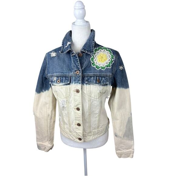 Gap Jacket Womens Size M Blue Ombre Crochet Boho Distressed Upcycled Trucker - Picture 8 of 14